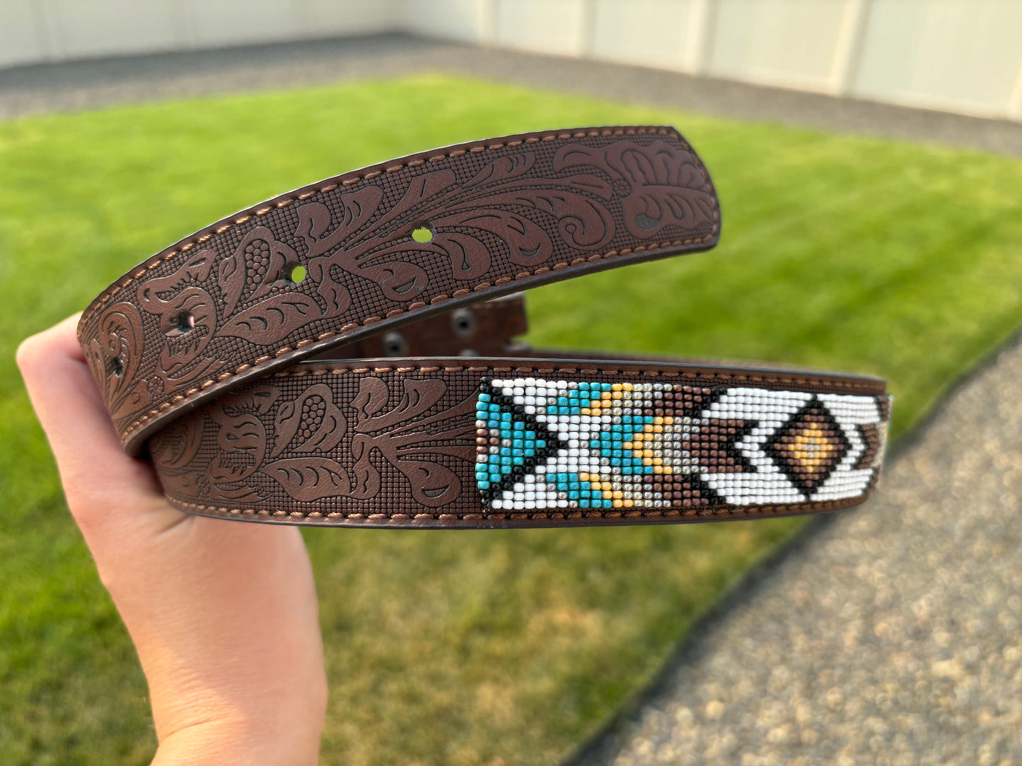 Customizable Beaded Leather Belt