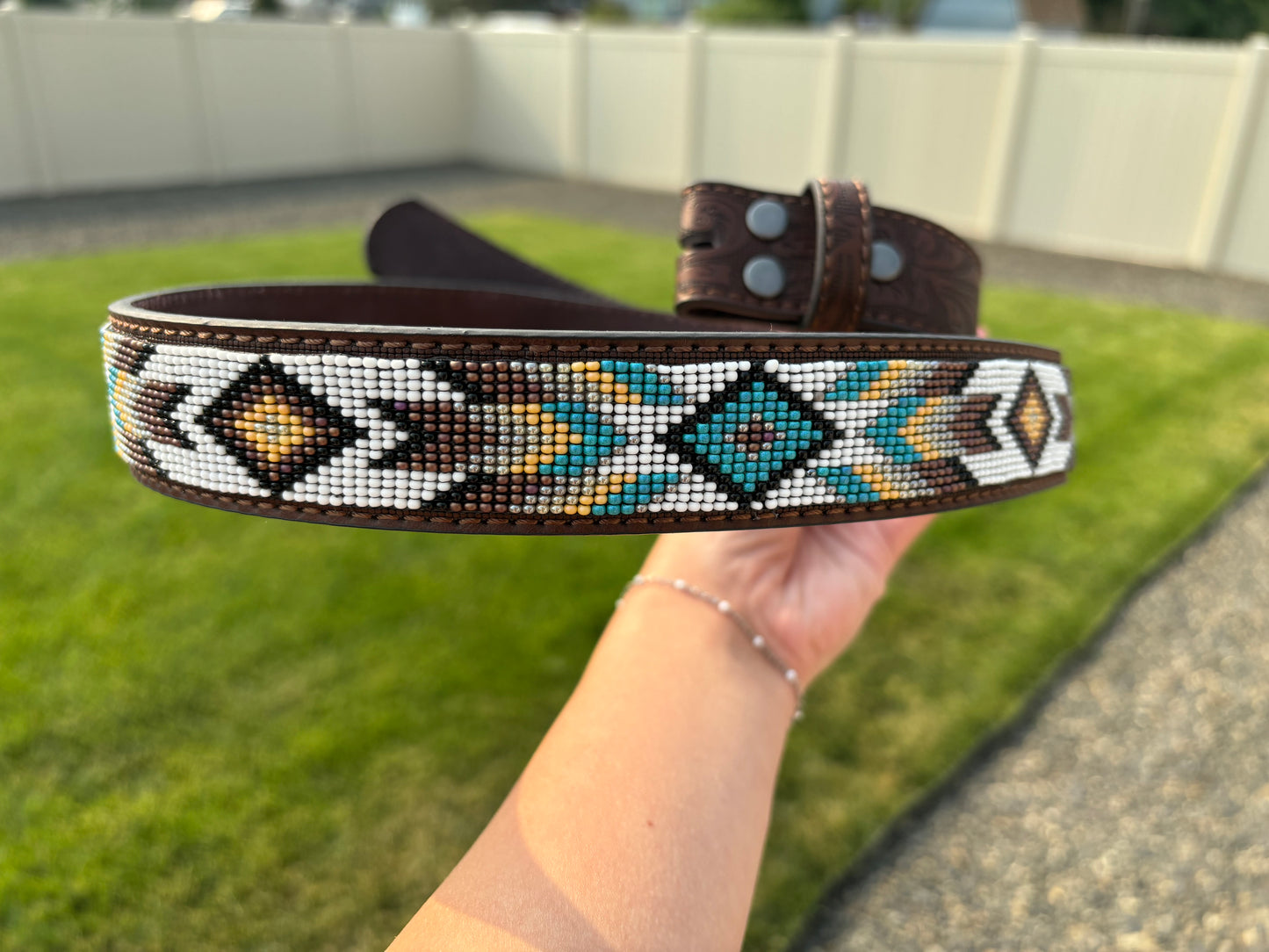 Customizable Beaded Leather Belt