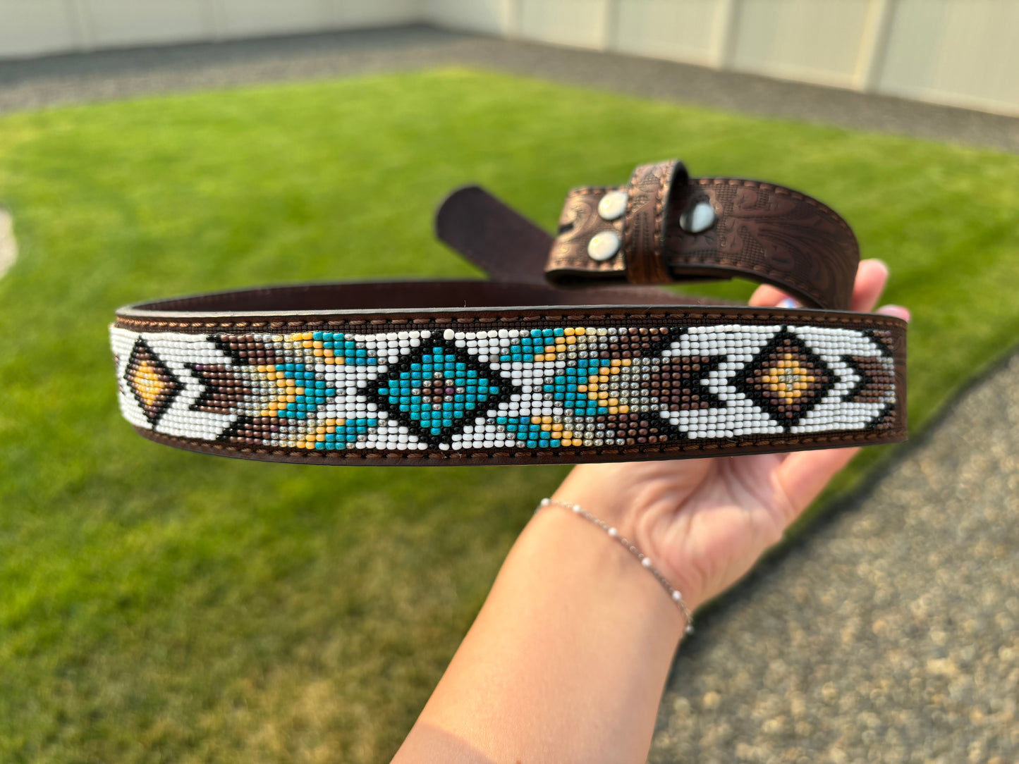 Customizable Beaded Leather Belt