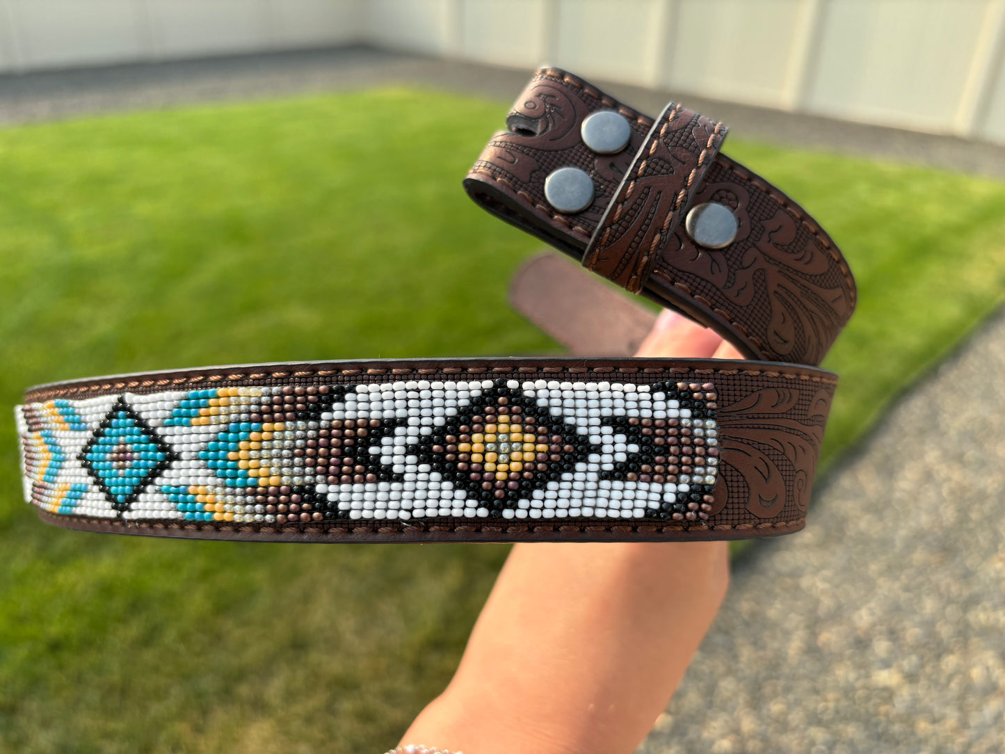 Customizable Beaded Leather Belt