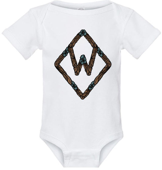 Diamond W Tooled Leather Logo Kids Shirt